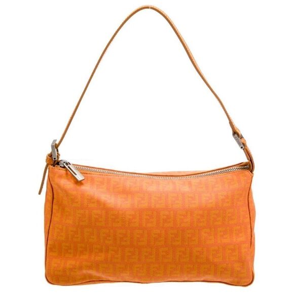Vintage FENDI Orange Monogram FF Zucca Logo Canvas Pochette Shoulder Bag… - Picture 1 of 15